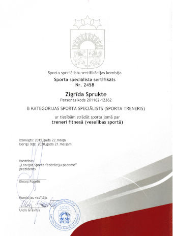 Sporta speciālista sertifikāts -treneris fitnesā