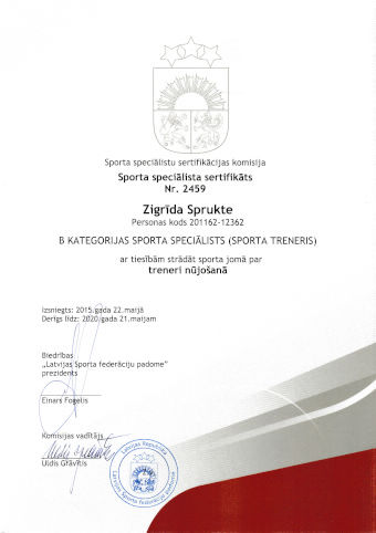 Sporta speciālista sertifikāts -treneris nūjošanā